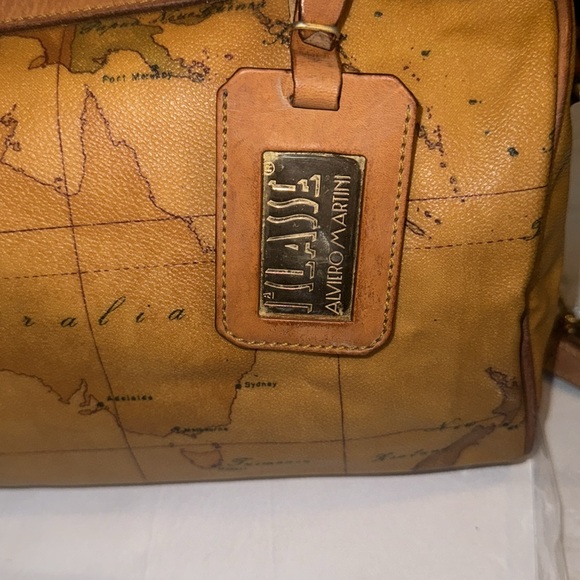 Alviero Martini Vintage Boston Bag Crossbody Purse Map Geo Leather Brown GUC - Picture 13 of 13